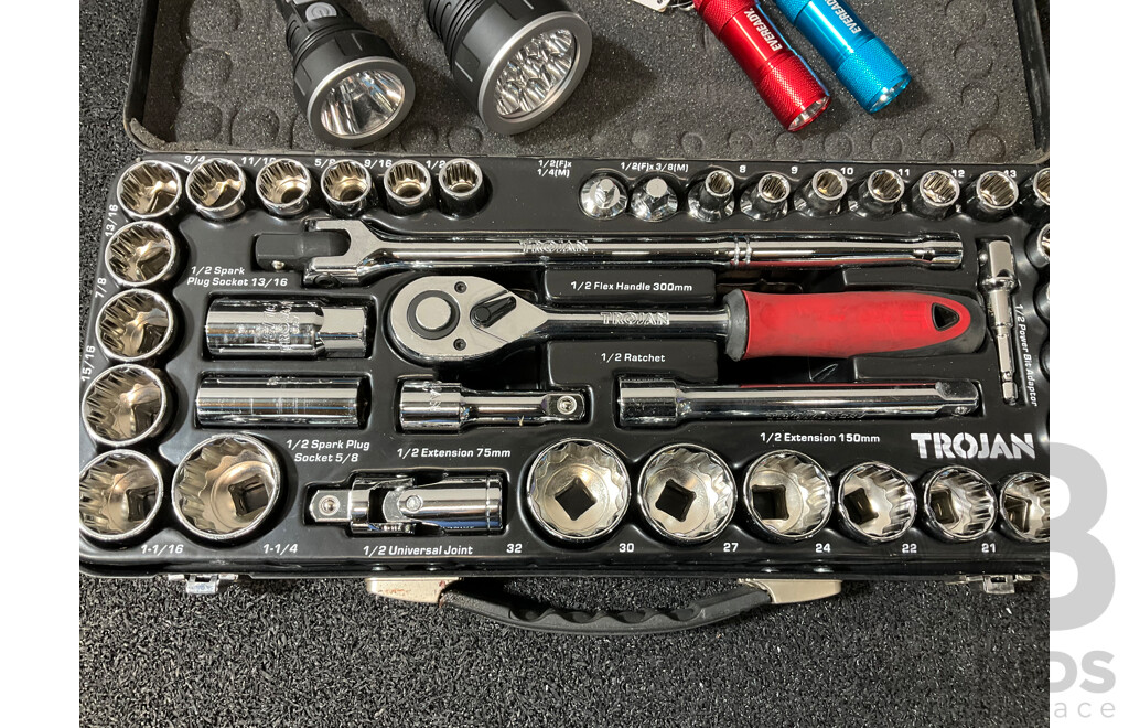 TROJAN Socket Set and Assorted Torches - Lot of 5