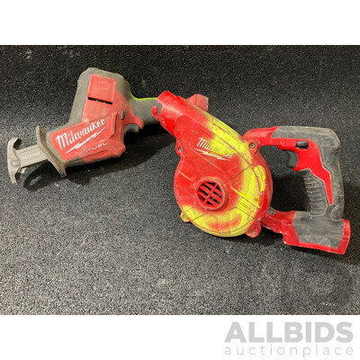 MILWAUKEE FUEL 18V Reciprocating Saw (M18 FHZ) and Compact Blower (M18 BBL) - Lot of 2