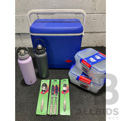 WILLOW 25L Cooler, DECOR Insulated Bottles, Cutlery Set and SISTEMA Storage Containers - Lot of 8