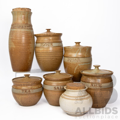 BellTower Pottery Collection of Seven Handmade Kitchen Canisters
