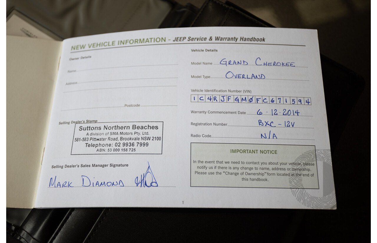 11/2014 Jeep Grand Cherokee Overland (4x4) WK MY15 4D Wagon Silver Turbo Diesel 3.0L
