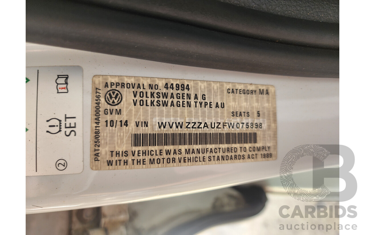 10/2014 Volkswagen Golf 103 TSI Highline AU MY14 5d Hatchback White 1.4L