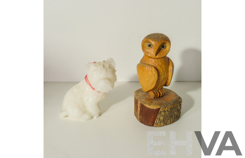 Candle Dog and Wooden Owl