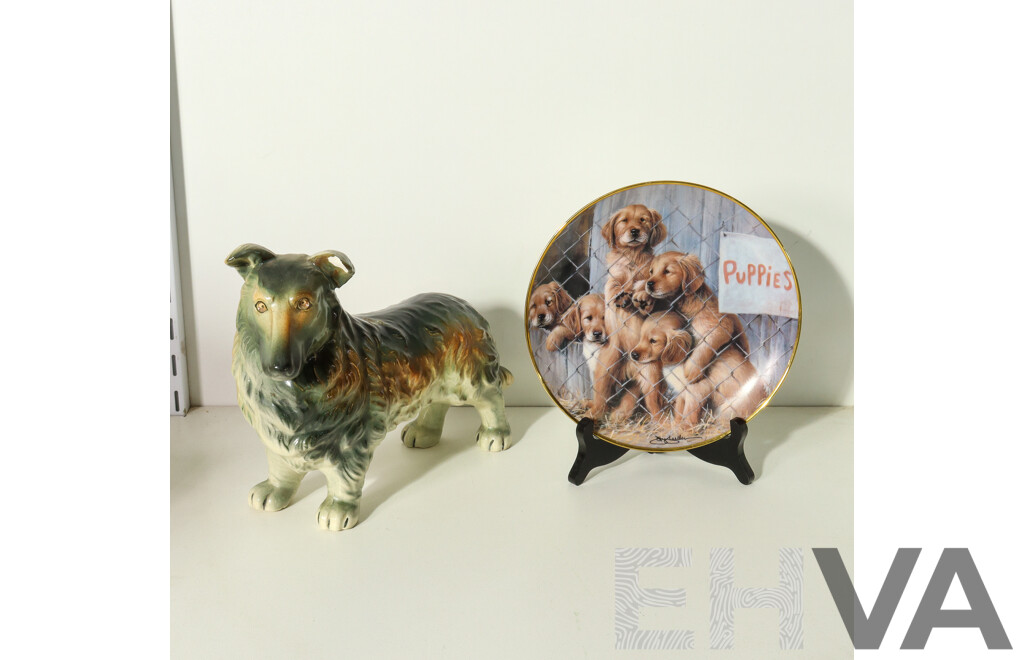 Porcelain Dog Figurine and Adopt a Puppy Limited Edition Plate
