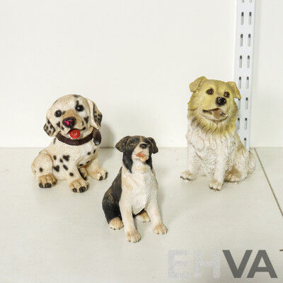 Set of 3 Resin Dog Statue of Border Collie, Golden Retriever, Dalmatian