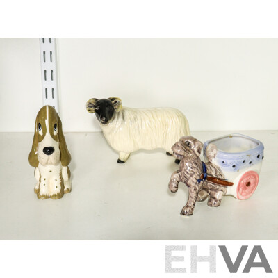 Set of 3 Ceramic Animal Statue of 2 Dogs, Sheep