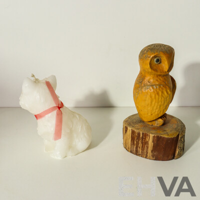Candle Dog and Wooden Owl