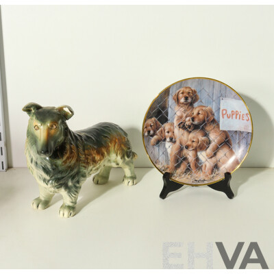 Porcelain Dog Figurine and Adopt a Puppy Limited Edition Plate