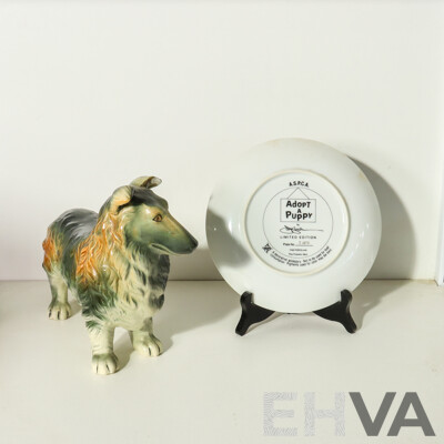 Porcelain Dog Figurine and Adopt a Puppy Limited Edition Plate