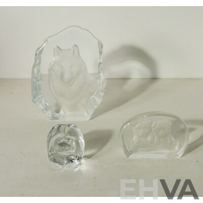 Set of 3 Animal Crystal/Glass Paperweights - Including Bear Cubs, Wolf and Troll