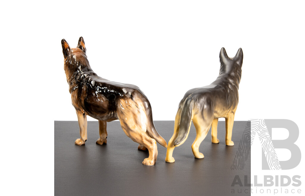 Pair of Glazed Ceramic German Shepards by Royal Doulton and Ulrica of England