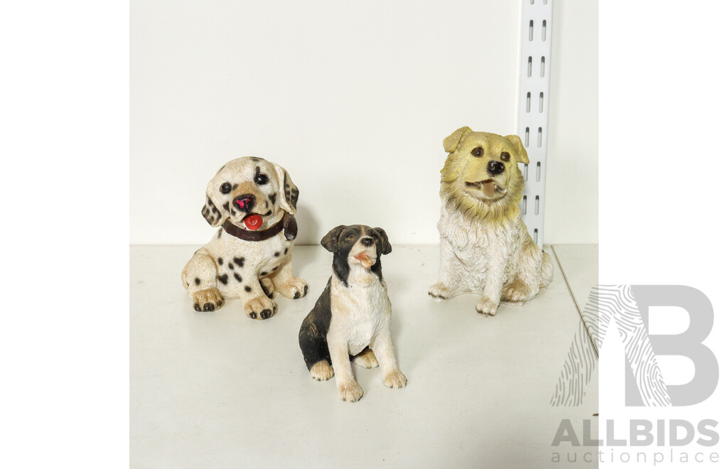 Set of 3 Resin Dog Statue of Border Collie, Golden Retriever, Dalmatian