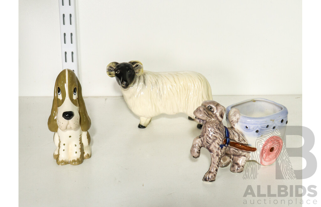 Set of 3 Ceramic Animal Statue of 2 Dogs, Sheep