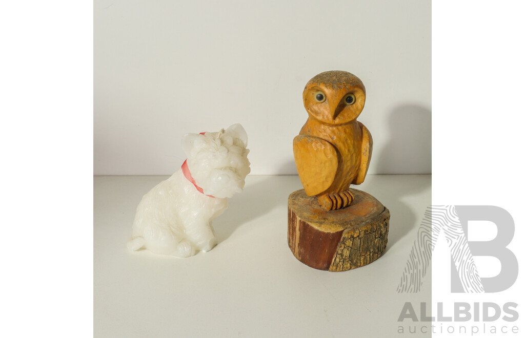 Candle Dog and Wooden Owl