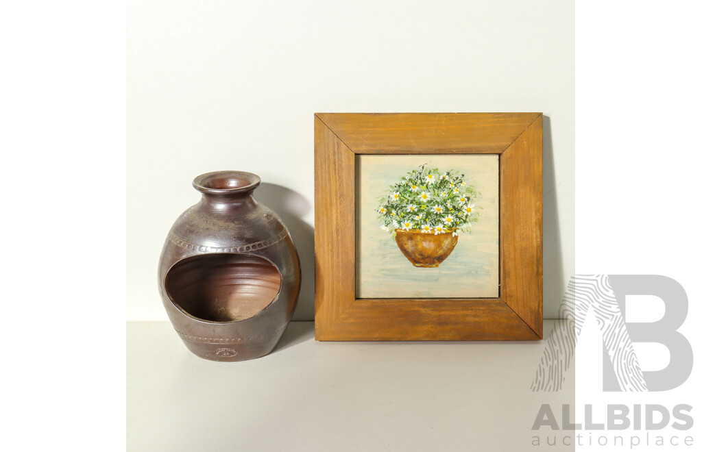 Bendigo, WA Aromatherapy Oil Burner and Pine Framed Picture of Flowers