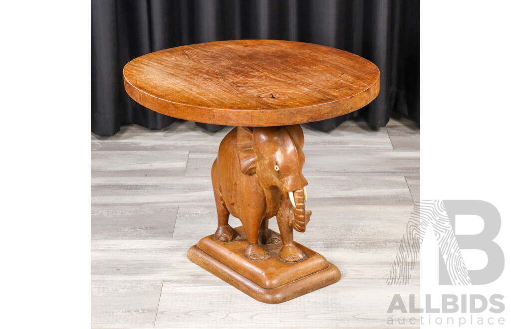Hardwood Side Table with Elephant Carved Base