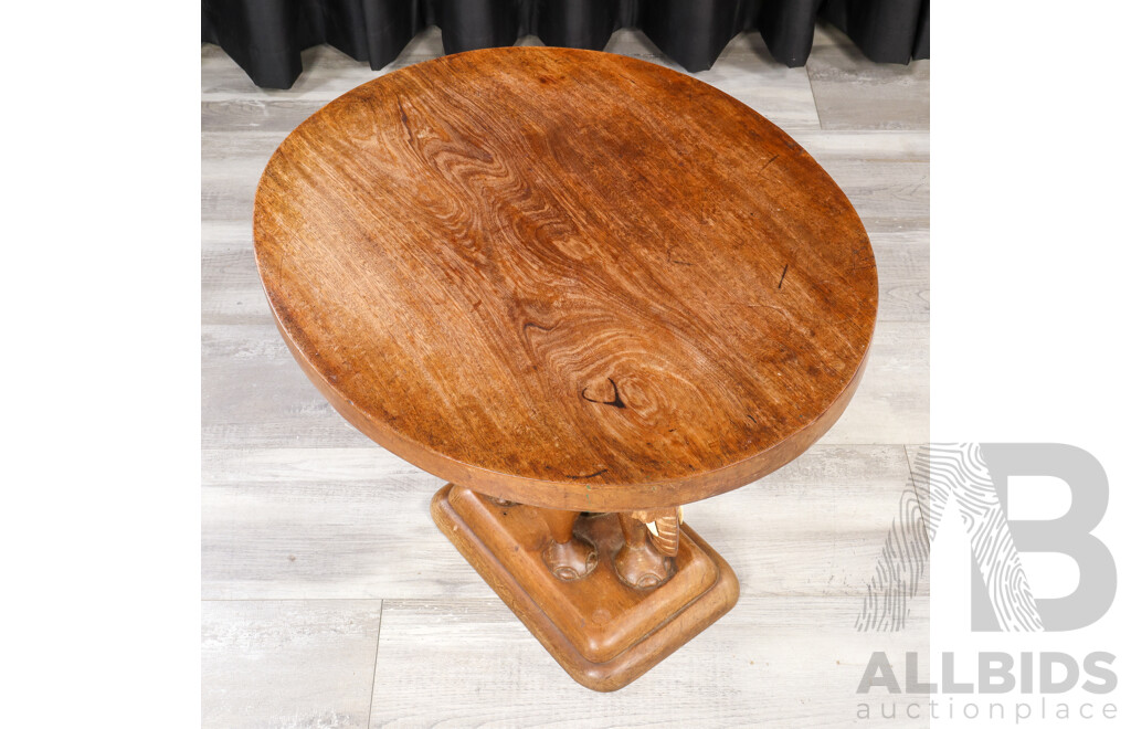 Hardwood Side Table with Elephant Carved Base