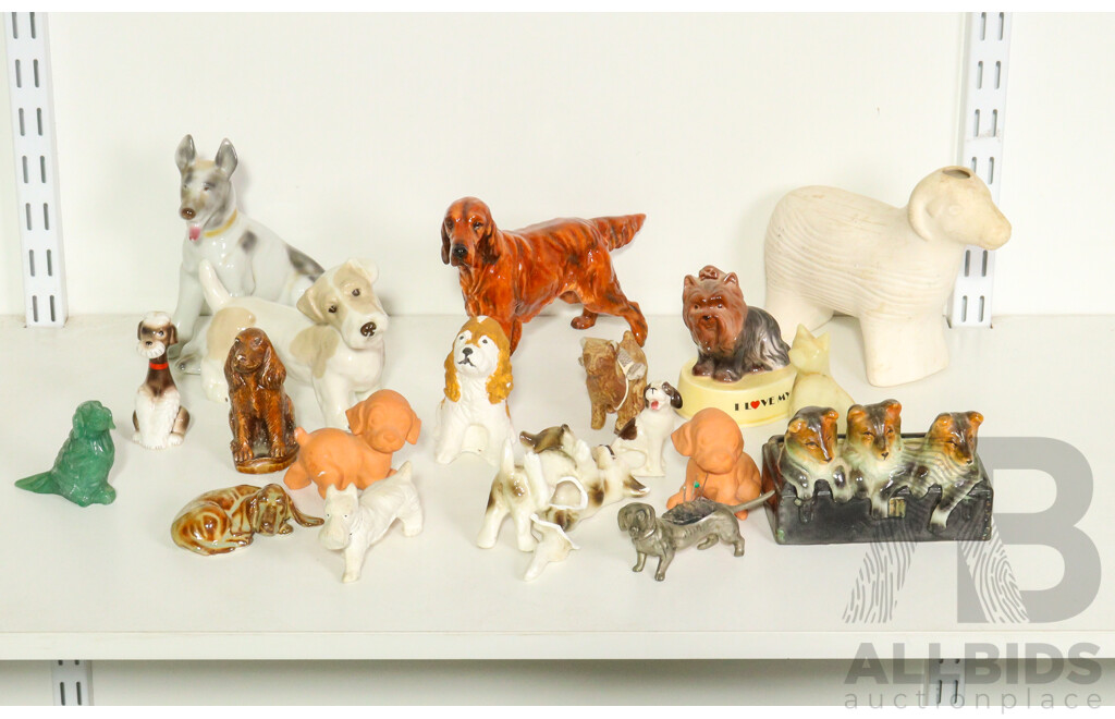 Collection of Dogs and Sheep Made From Porcelain, Resin and Ceramic