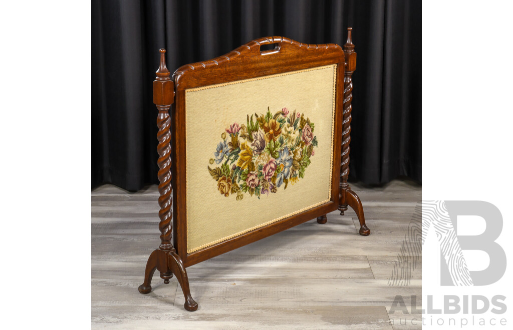 Edwardian Oak Tapestry Front Spark Screen