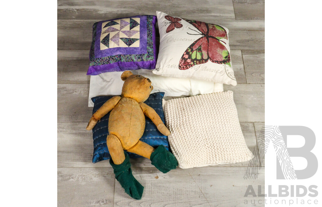 Collection of Mixed Goods Including Chinese Stamp Set, Ceramic Statue, Pillows, Rice Container and More