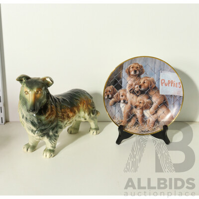 Porcelain Dog Figurine and Adopt a Puppy Limited Edition Plate