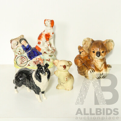 Collection of Ceramic Animals Figurines Including Dog's and Koala's