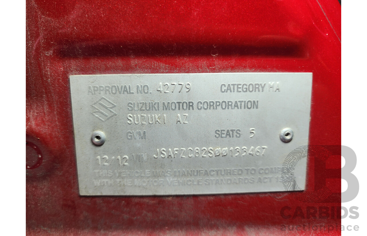 12/2012 Suzuki Swift GL FZ 5d Hatchback Red 1.4L