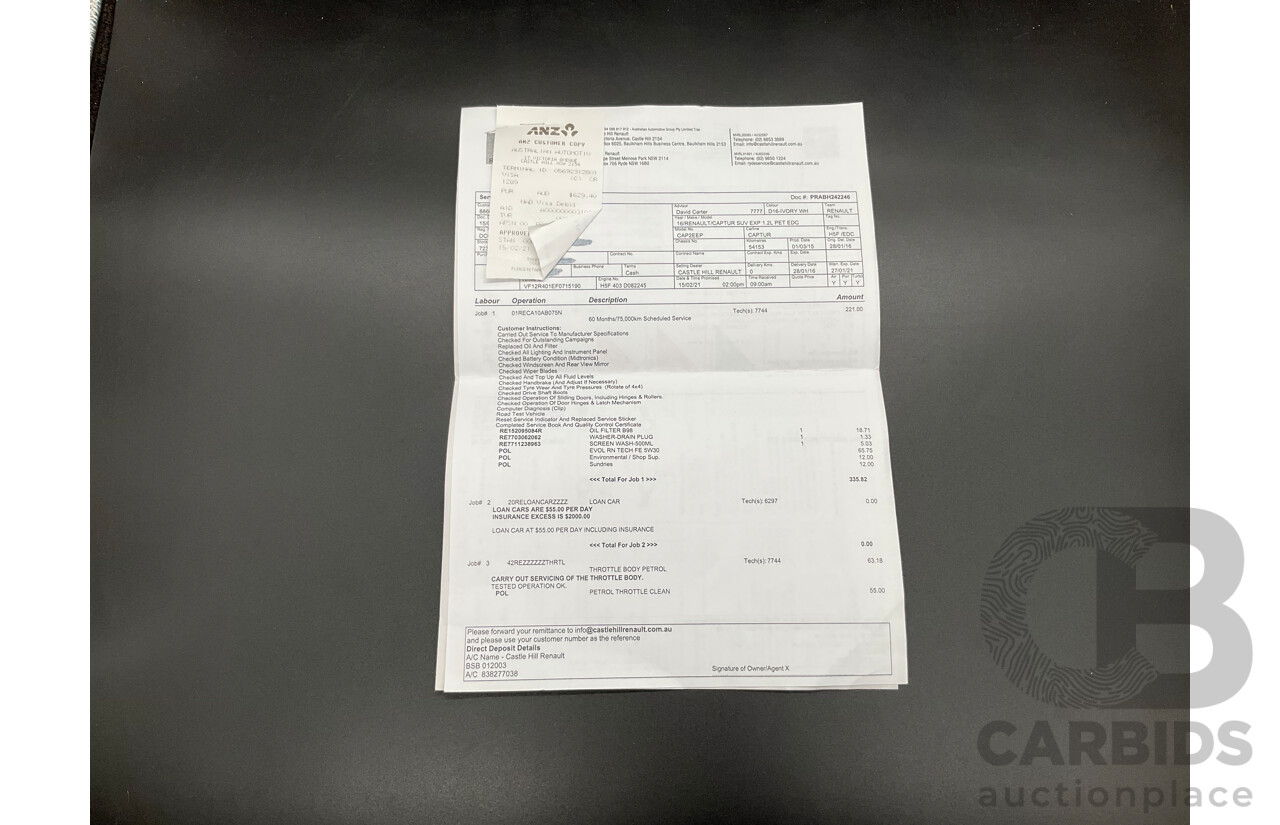 01/2016 Renault Captur Expression (FWD) J87 4d Wagon Ivory White Turbo 1.2L