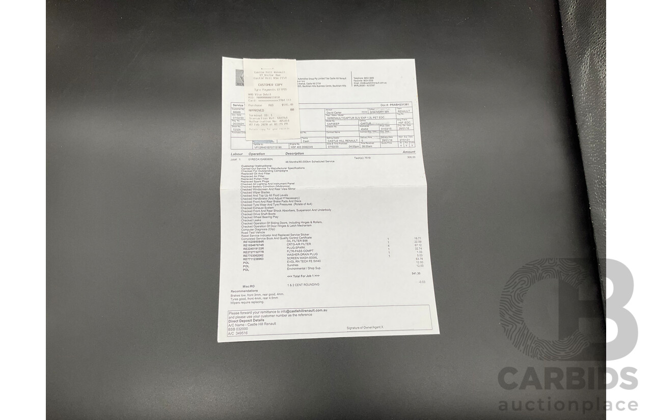 01/2016 Renault Captur Expression (FWD) J87 4d Wagon Ivory White Turbo 1.2L