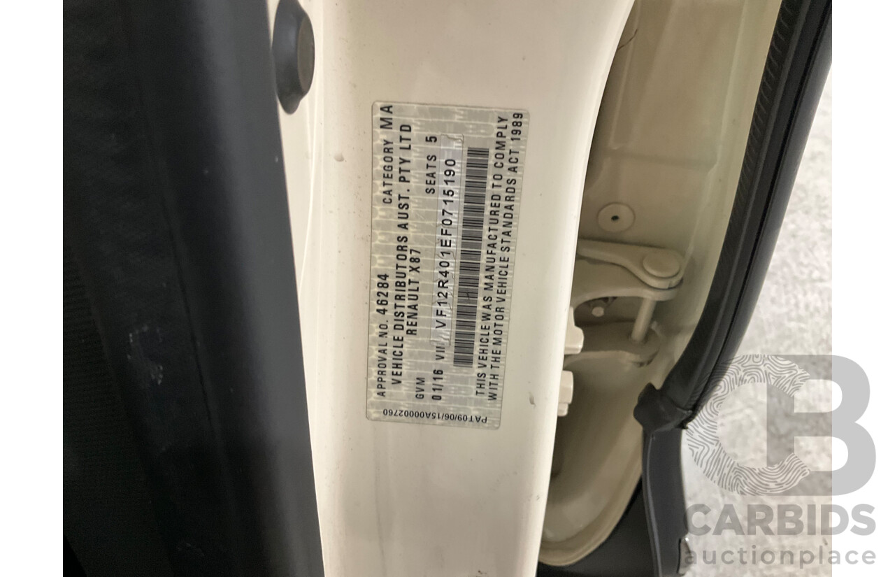 01/2016 Renault Captur Expression (FWD) J87 4d Wagon Ivory White Turbo 1.2L