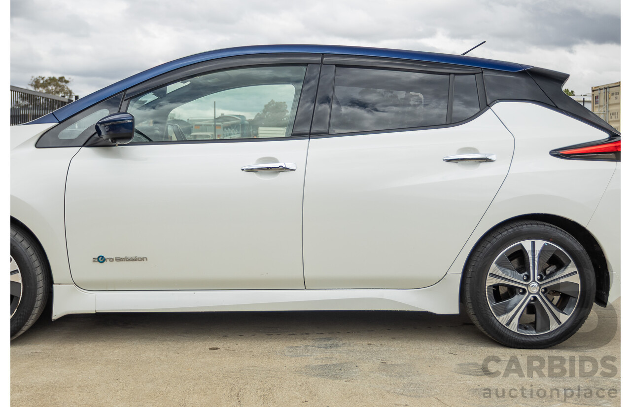 02/2018 Nissan Leaf ZE1 5d Hatchback Ivory Pearl /Dark Blue Pearl Dedicated Electric EV AC110kW - 07/21 Import