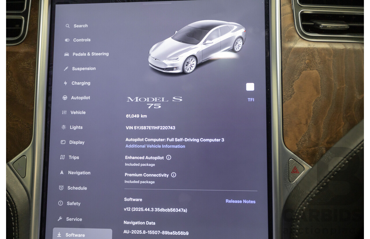 10/2017 Tesla Model S 75 MY17 4D Hatchback Pearl White - Dedicated Electric EV 235kw