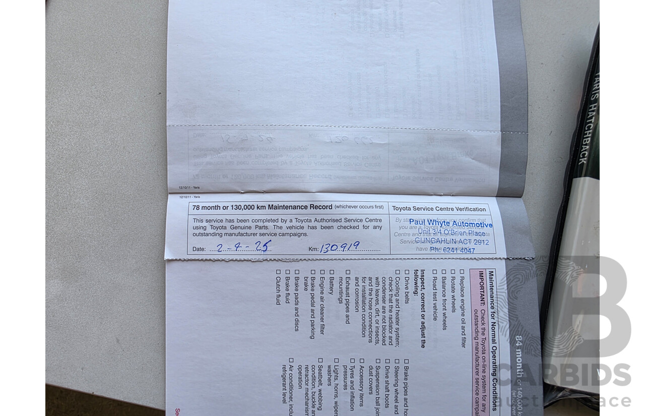 12/2011 Toyota Yaris YR NCP130R 5d Hatchback Black 1.3L