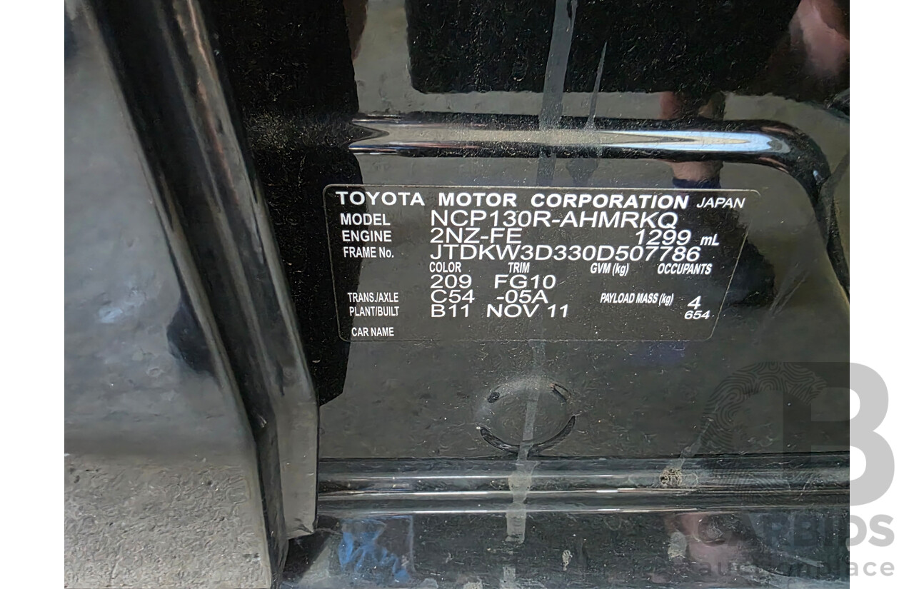 12/2011 Toyota Yaris YR NCP130R 5d Hatchback Black 1.3L