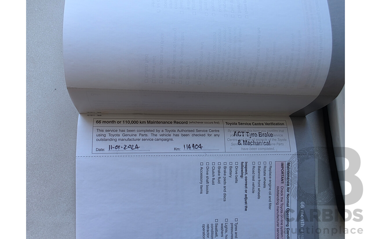 12/2011 Toyota Yaris YR NCP130R 5d Hatchback Black 1.3L