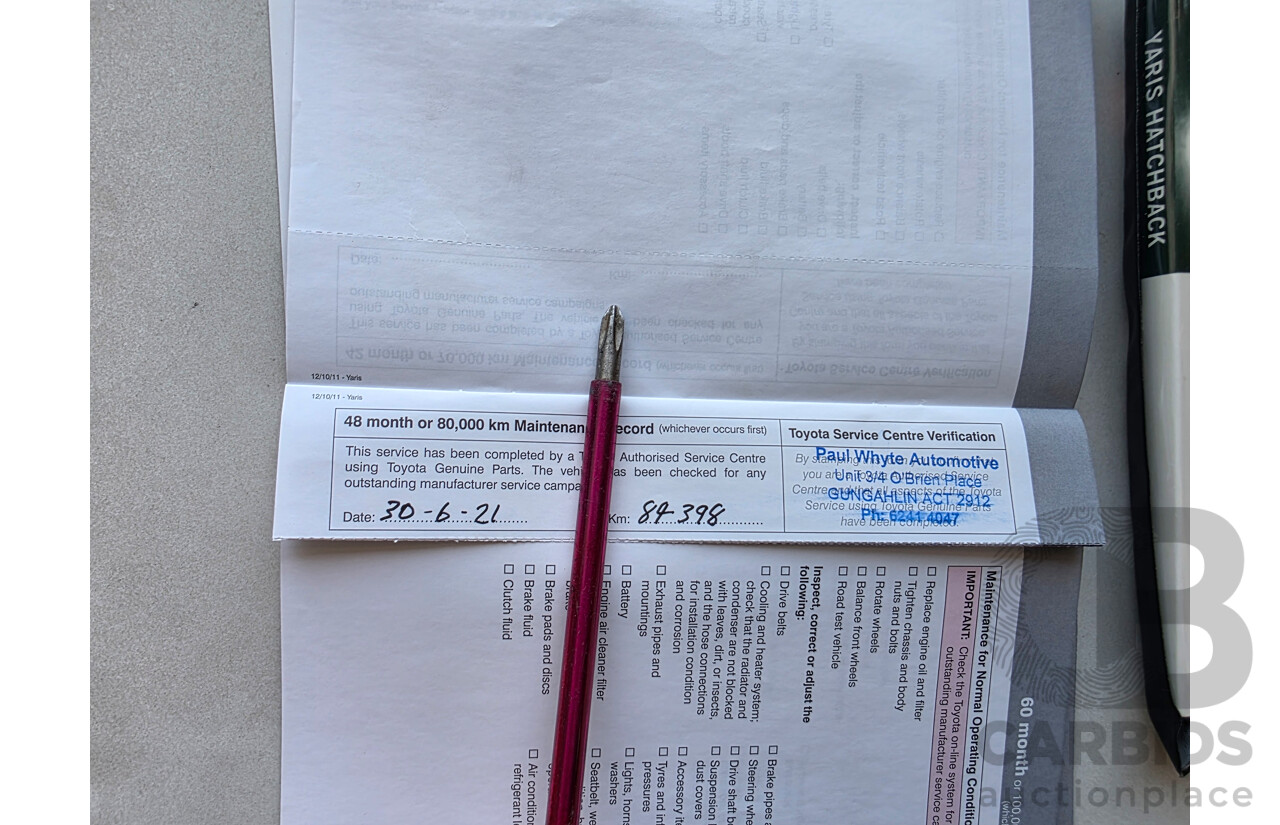 12/2011 Toyota Yaris YR NCP130R 5d Hatchback Black 1.3L