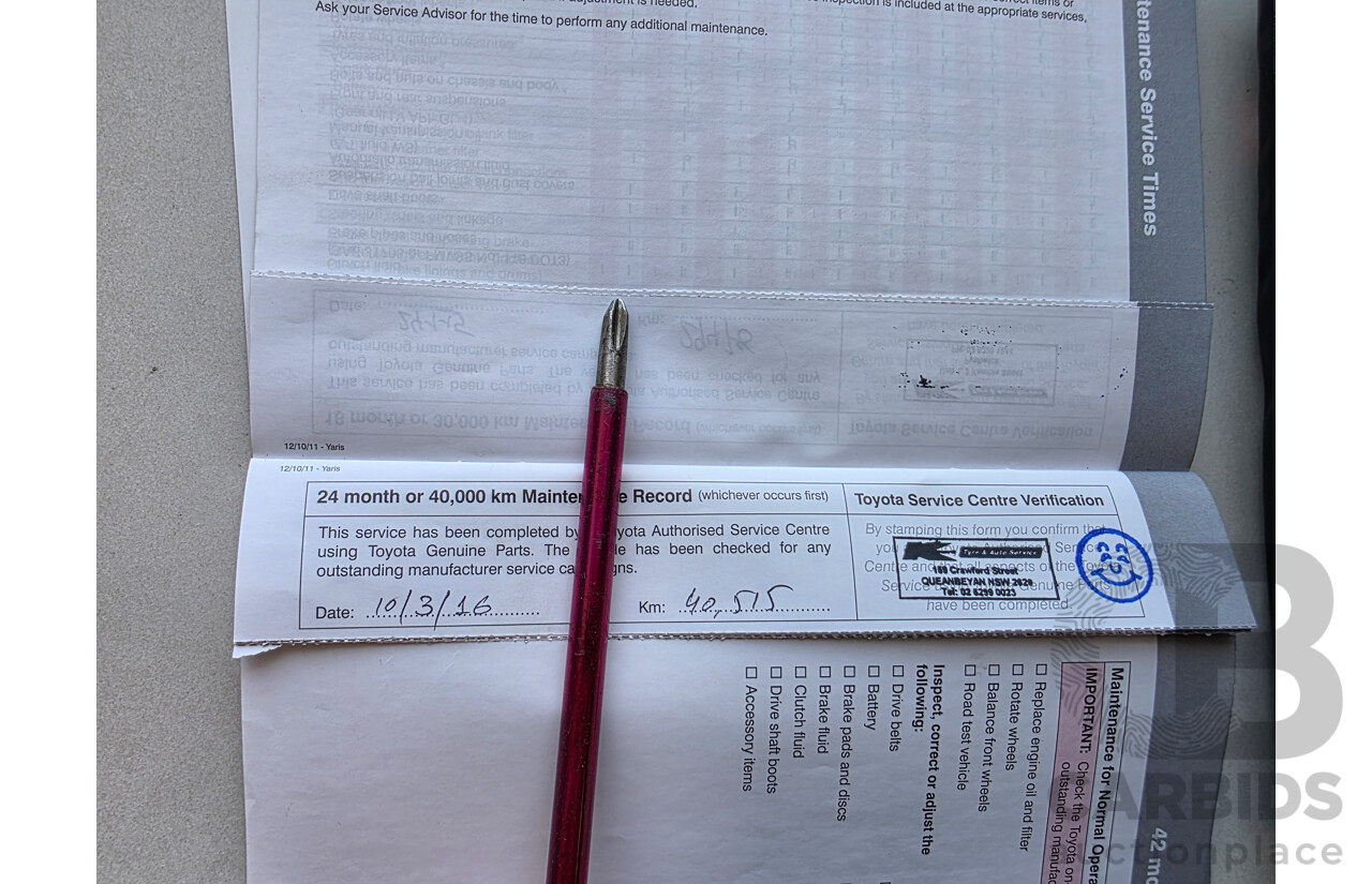 12/2011 Toyota Yaris YR NCP130R 5d Hatchback Black 1.3L