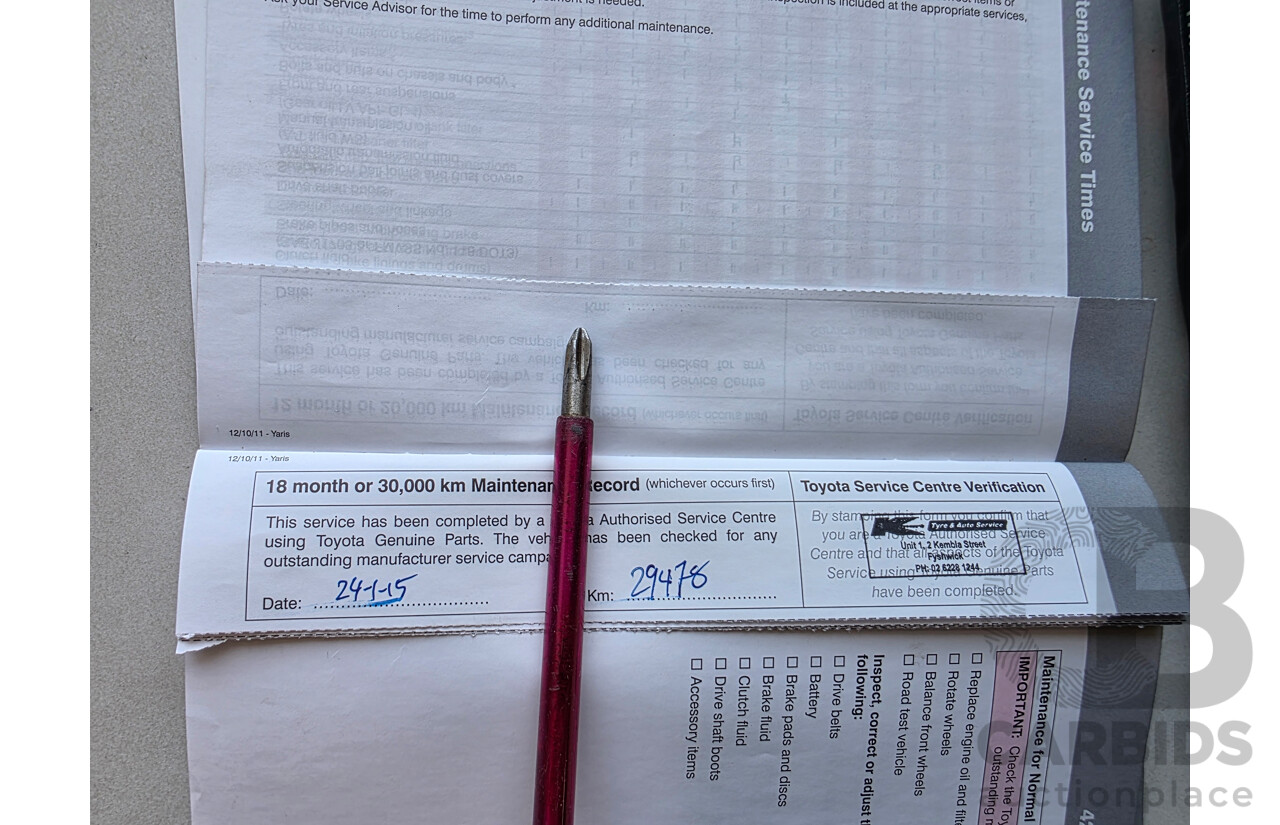 12/2011 Toyota Yaris YR NCP130R 5d Hatchback Black 1.3L