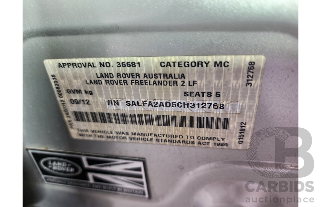 09/2012 Land Rover Freelander 2 HSE (4x4) LF MY11 4D Wagon Silver Turbo Diesel 2.2L