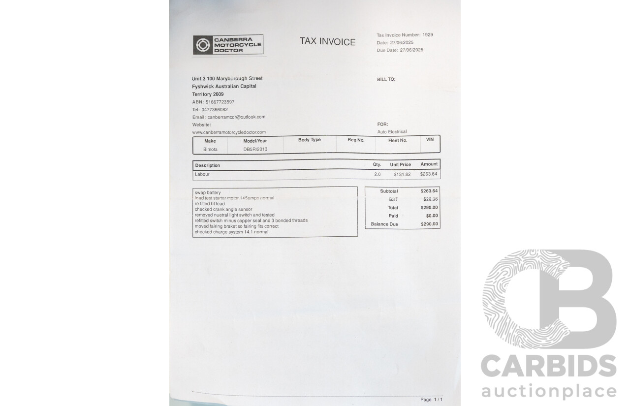 02/2013 Bimota DB5R EVO Super Sport Motocycle 1078cc Red