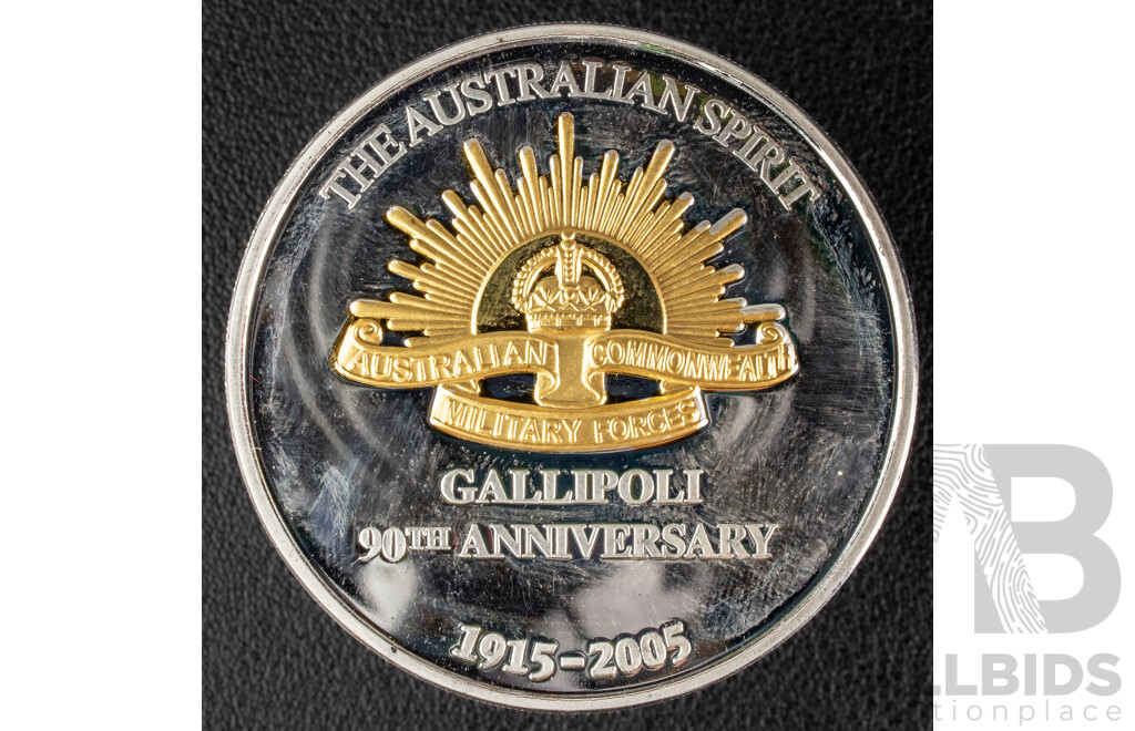 Sands of Gallipoli 90th Anniversary 1915-2005 Medallion Set Finished in Silver and Gold, Leaving Australia Battle of Lone Pine, Gallipoli Landing, Training in Egypt, Battle of the Nek, Retreating with Honour