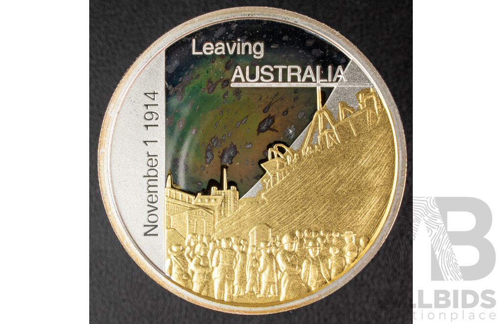 Sands of Gallipoli 90th Anniversary 1915-2005 Medallion Set Finished in Silver and Gold, Leaving Australia Battle of Lone Pine, Gallipoli Landing, Training in Egypt, Battle of the Nek, Retreating with Honour