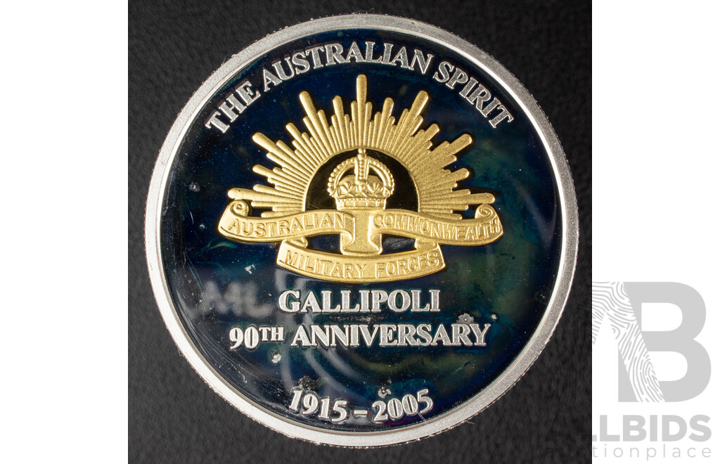 Sands of Gallipoli 90th Anniversary 1915-2005 Medallion Set Finished in Silver and Gold, Leaving Australia Battle of Lone Pine, Gallipoli Landing, Training in Egypt, Battle of the Nek, Retreating with Honour