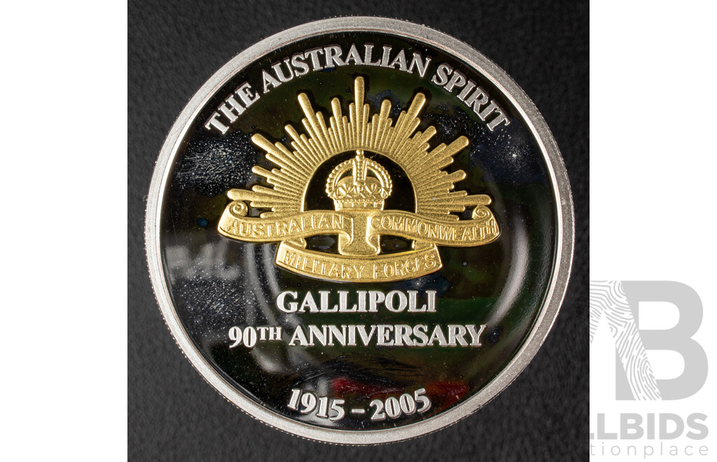 Sands of Gallipoli 90th Anniversary 1915-2005 Medallion Set Finished in Silver and Gold, Leaving Australia Battle of Lone Pine, Gallipoli Landing, Training in Egypt, Battle of the Nek, Retreating with Honour
