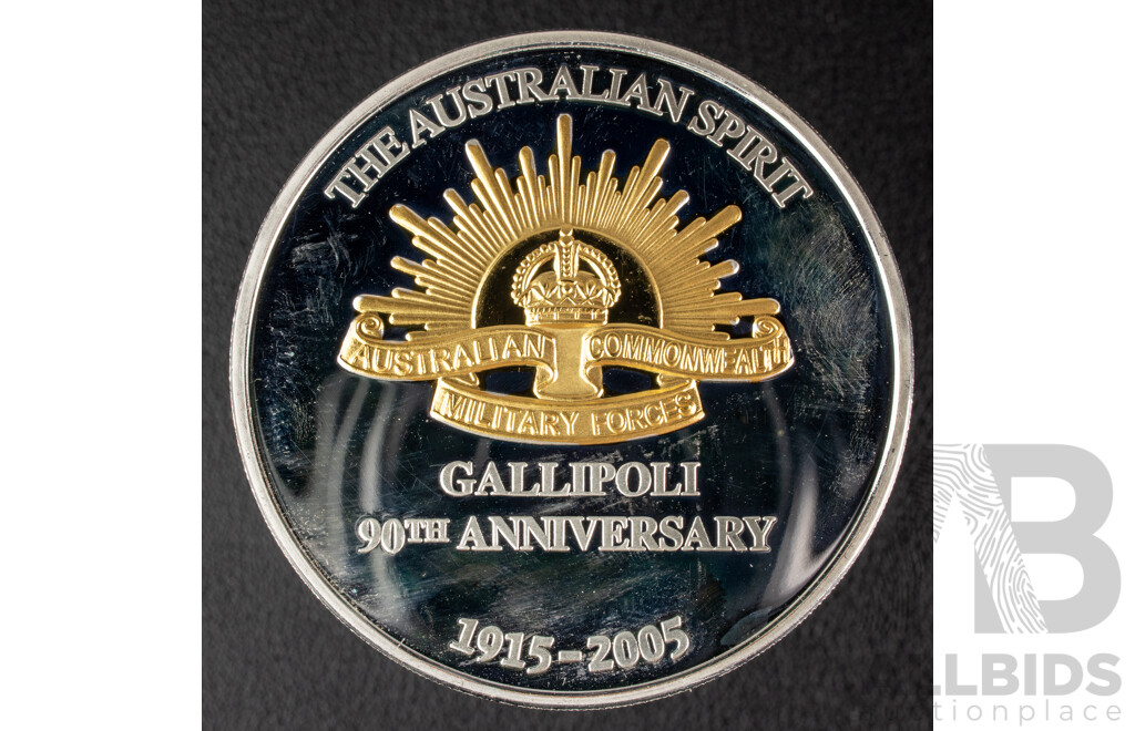 Sands of Gallipoli 90th Anniversary 1915-2005 Medallion Set Finished in Silver and Gold, Leaving Australia Battle of Lone Pine, Gallipoli Landing, Training in Egypt, Battle of the Nek, Retreating with Honour