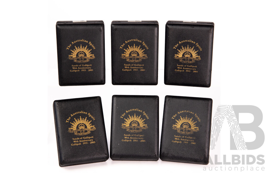 Sands of Gallipoli 90th Anniversary 1915-2005 Medallion Set Finished in Silver and Gold, Leaving Australia Battle of Lone Pine, Gallipoli Landing, Training in Egypt, Battle of the Nek, Retreating with Honour