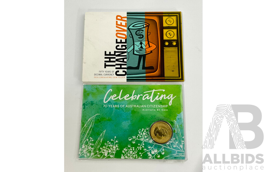 Australian RAM 2016 UNC Six Coin Set, Fifty Years of Decimal Currency with Perth Mint 2019 One Dollar, 70 Years of Australian Citizenship