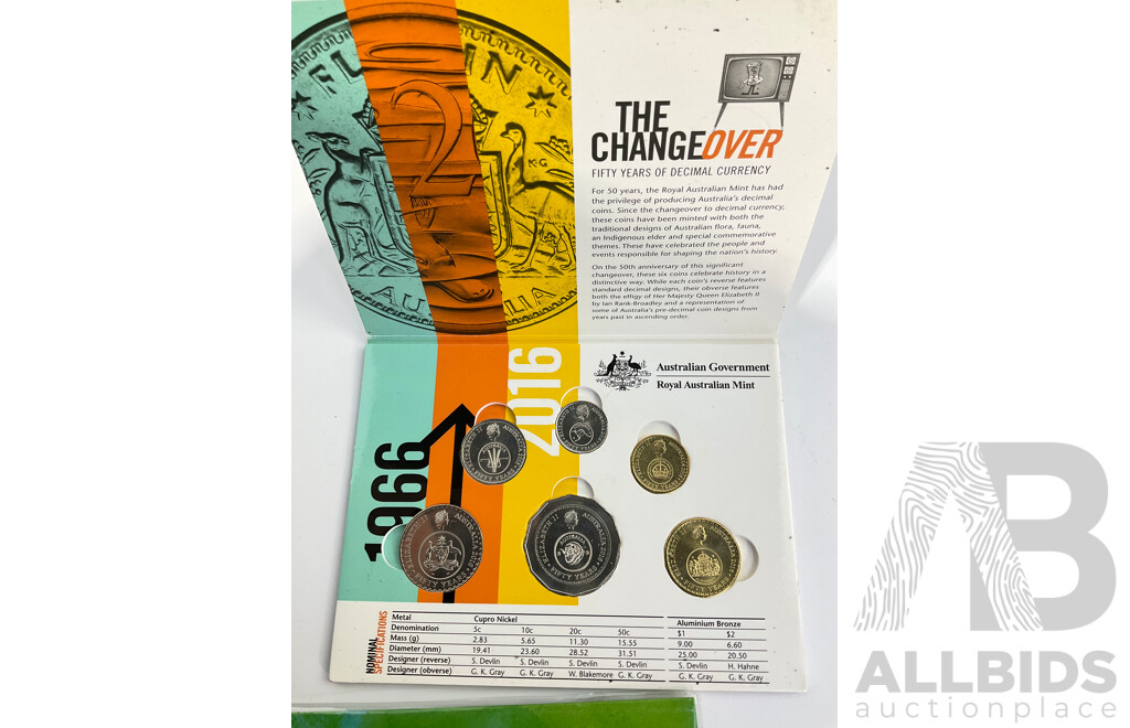 Australian RAM 2016 UNC Six Coin Set, Fifty Years of Decimal Currency with Perth Mint 2019 One Dollar, 70 Years of Australian Citizenship