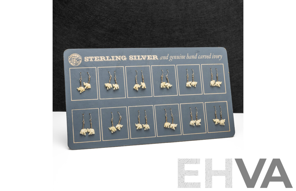 925 Sterling Silver & Hand Carved Ivory Earrings - Lot of 12 Pairs