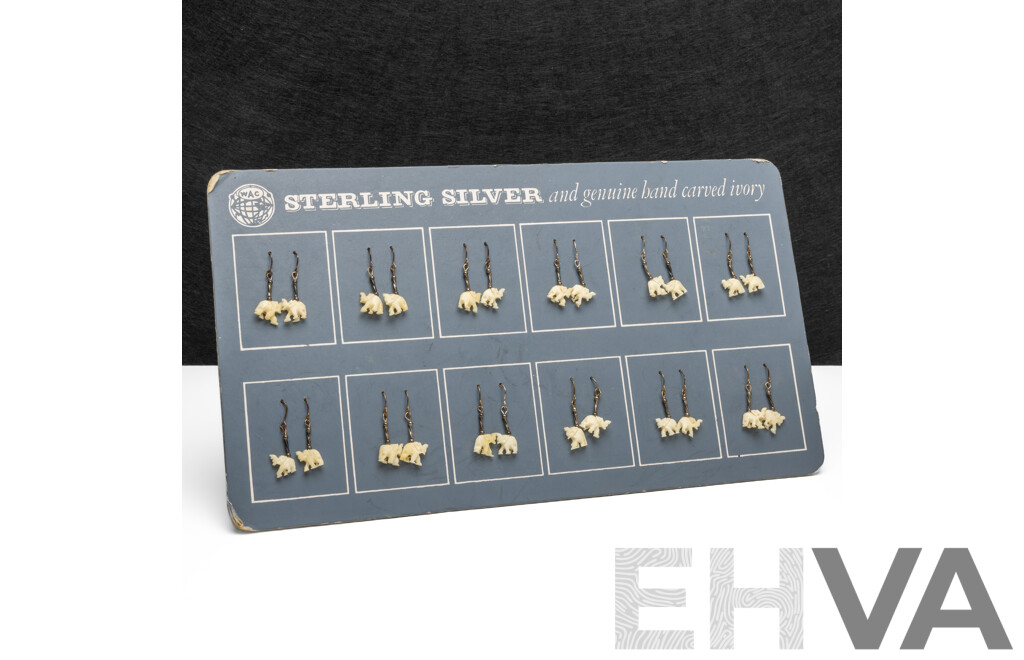 925 Sterling Silver & Hand Carved Ivory Earrings - Lot of 12 Pairs